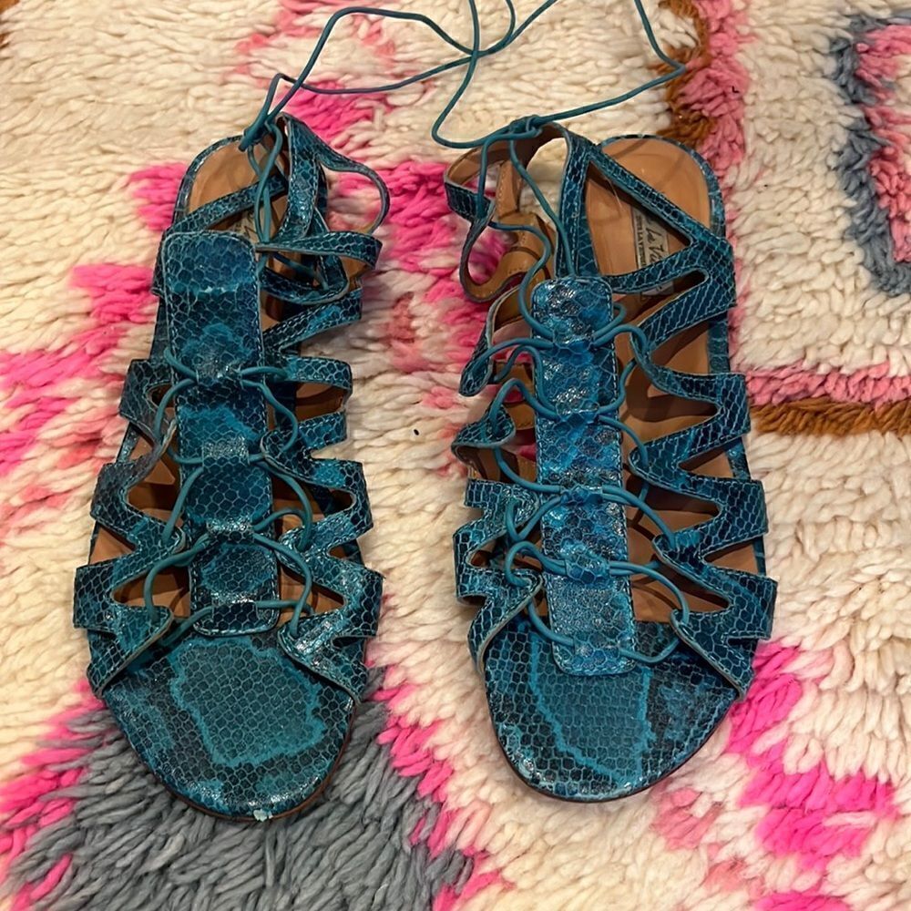 Pour La Victoire Turquoise Snakeskin Tieup Sandals